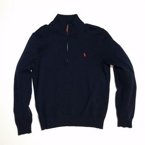 Polo High Twist Cotton Half Zip Mockneck Sweater